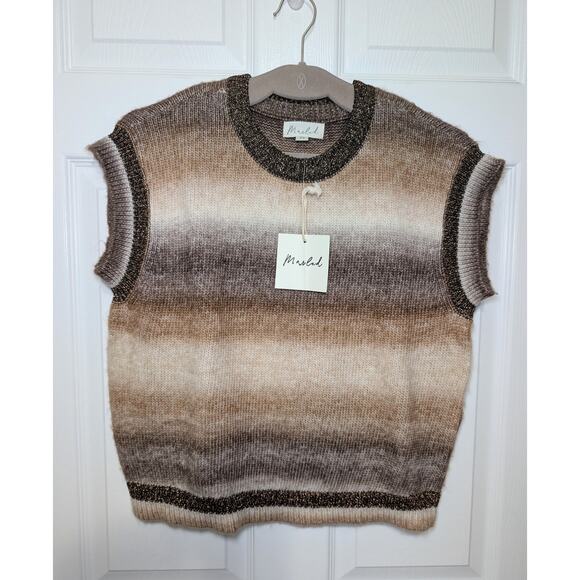 NWT Marled Brown Metallic Striped Knit Vest Top M | Vintage Retro 70s Sweater - Picture 1 of 7